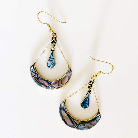 Alpaca Mexico Gold Brass Abalone teardrop earrings